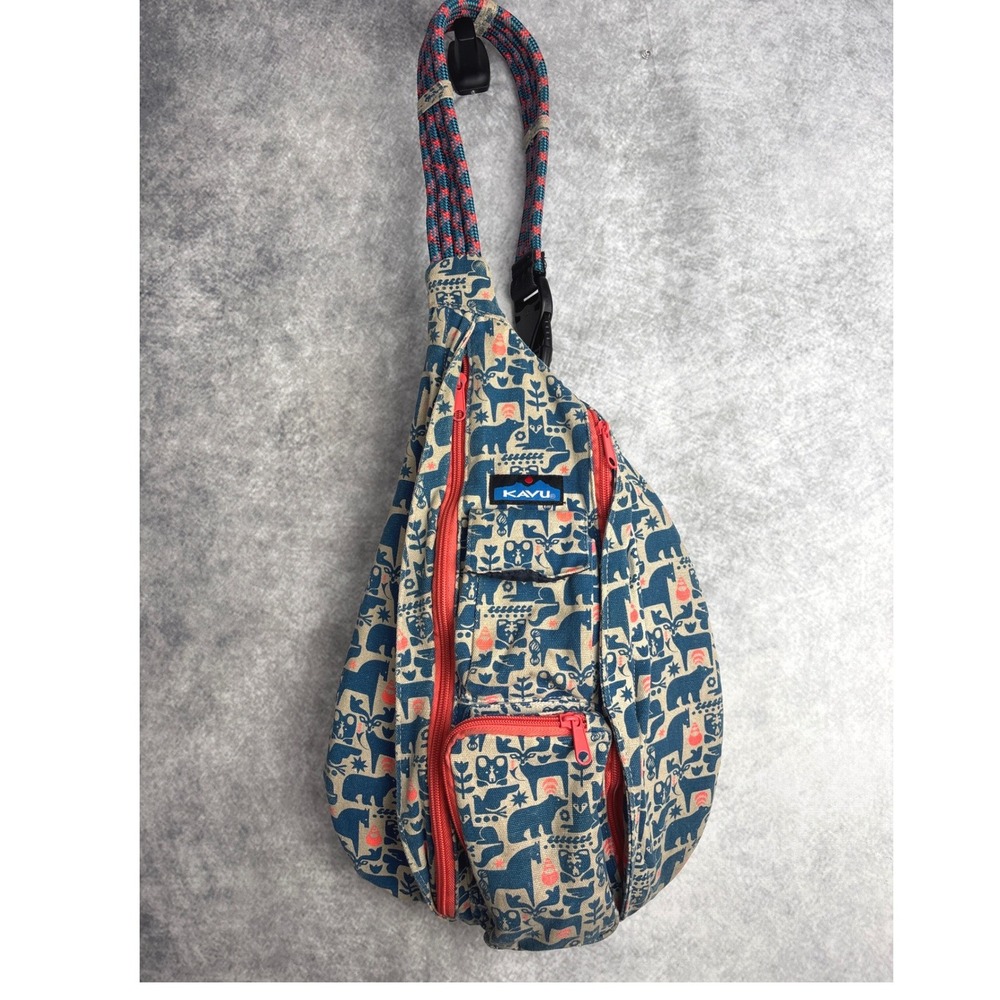 KAVU 4 Rope Sling Bag Backpack FABLE Cozy Critters Horse Deer Fox Bear Bird